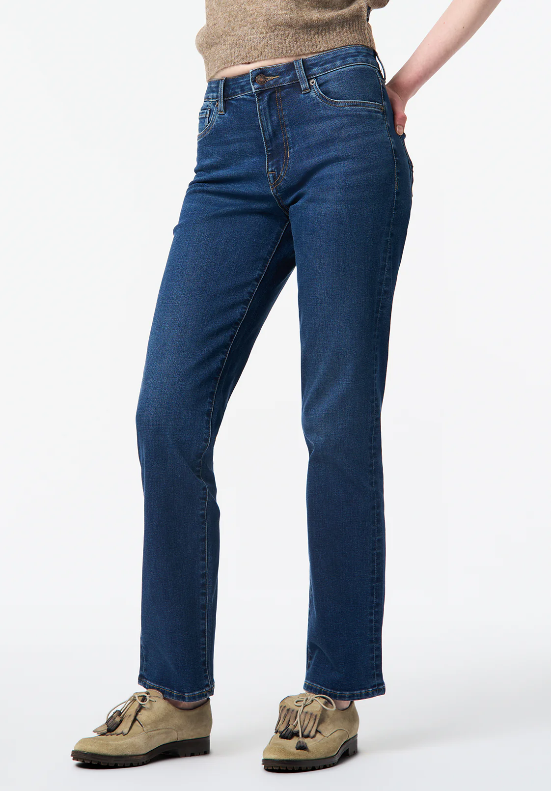 Mid Rise Straight Mary Women's Jeans, Contrasted Indigo - BL16151 - Image 4