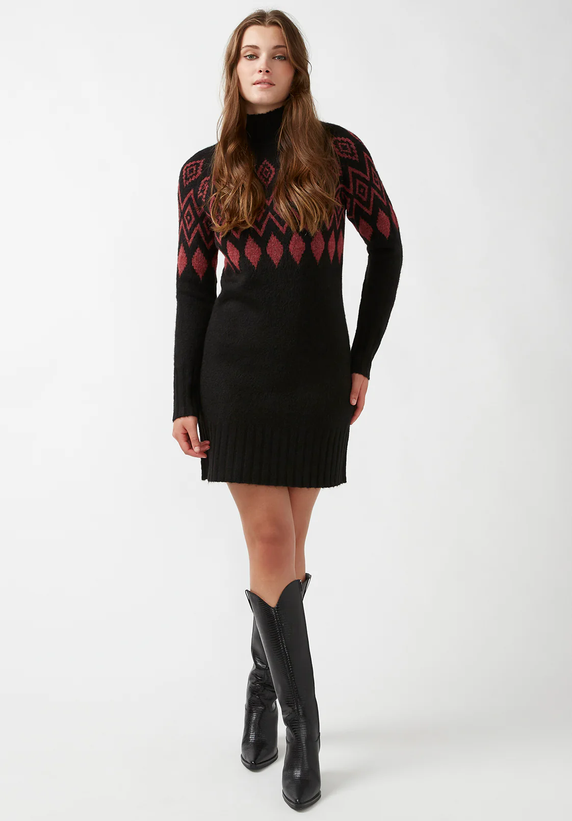 Massima Women's Long Sleeve Mock Neck Sweater Dress in Black - SD0001H - Image 3