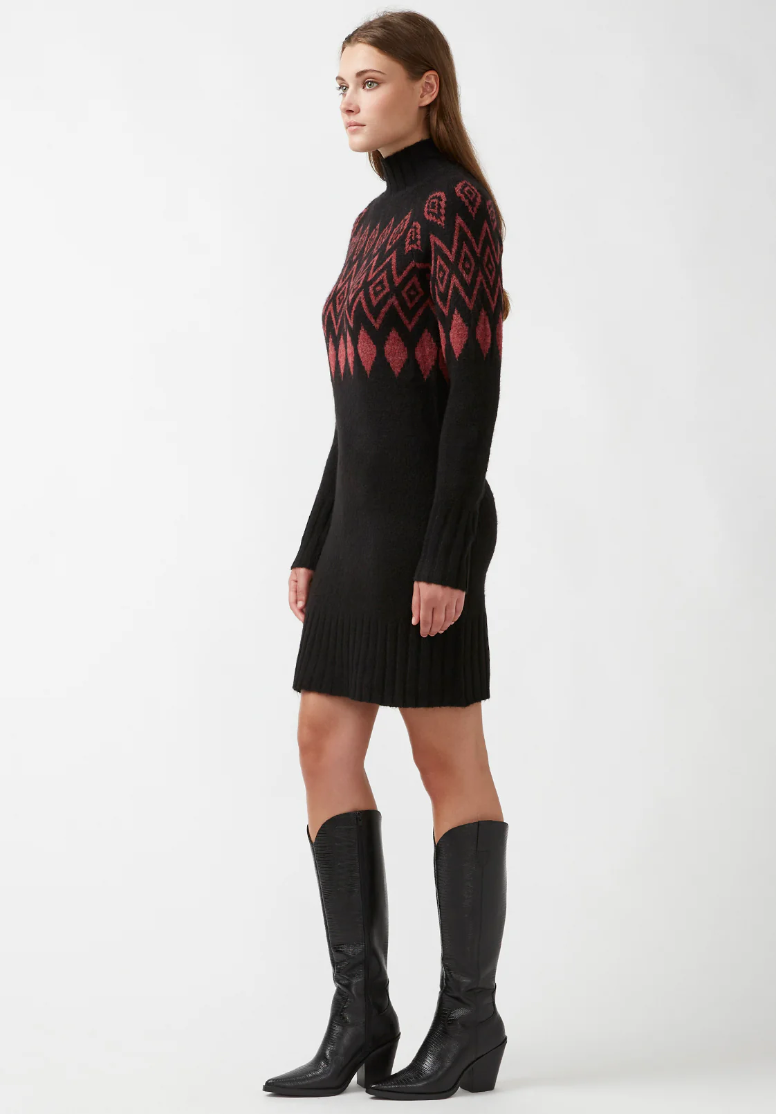 Massima Women's Long Sleeve Mock Neck Sweater Dress in Black - SD0001H - Image 5