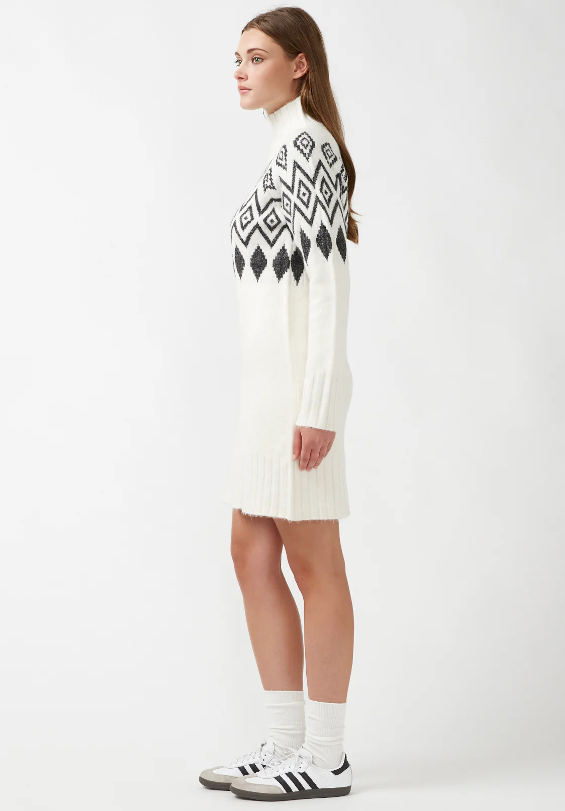 Massima Women's Long Sleeve Mock Neck Sweater Dress in Ivory - SD0001H - Image 5