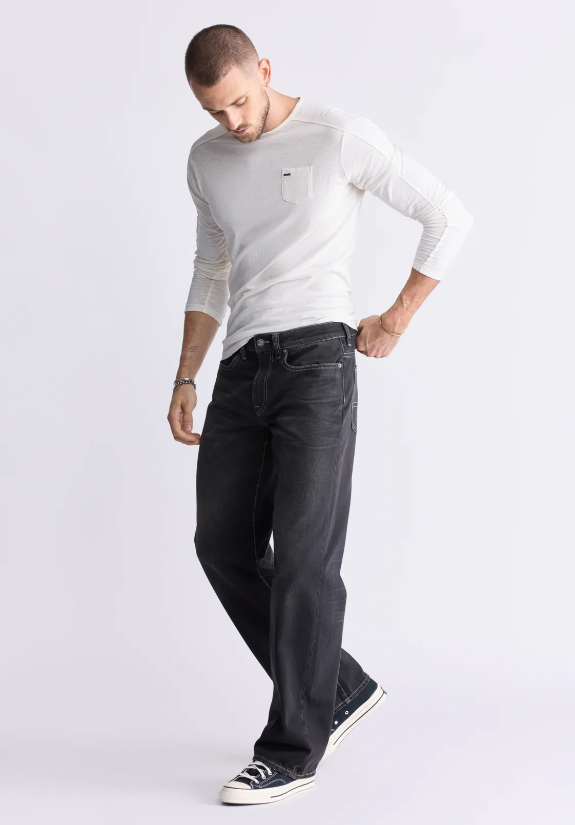 Loose Fit Matt Men's Jeans, Vintage Sanded Black - BM26007 - Image 6