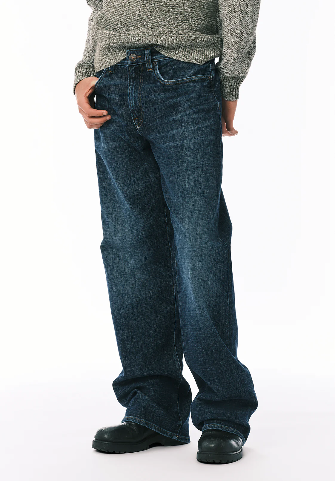 Loose Fit Matt Men's Jeans, Used And Worn Indigo - BM26157 - Image 3