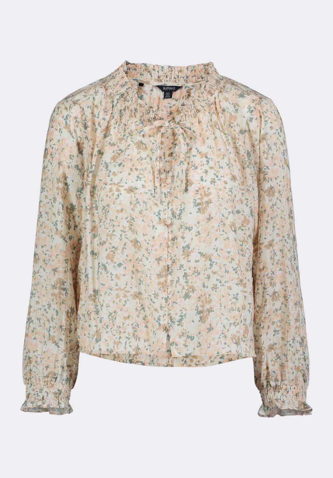 Maylah Women's Floral Print Long-Sleeve Smocked Blouse, Tan Floral - WT0174P - Image 5