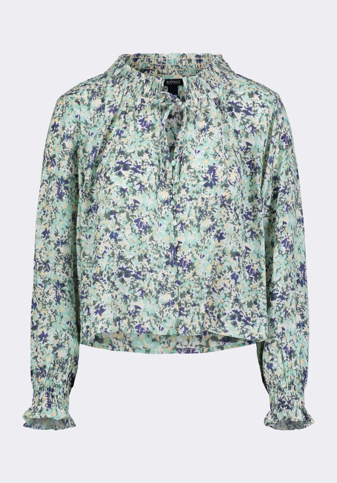 Maylah Women's Floral Print Long-Sleeve Smocked Blouse, Green Floral - WT0174P - Image 5