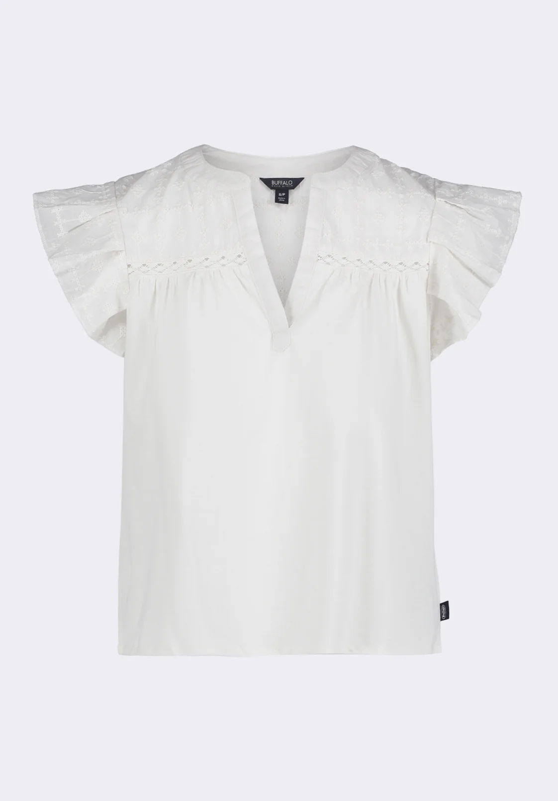 Mckaylie Women's Split Neck Flutter Sleeve Top with Embroidered Lace Details, White - KT0210P - Image 5