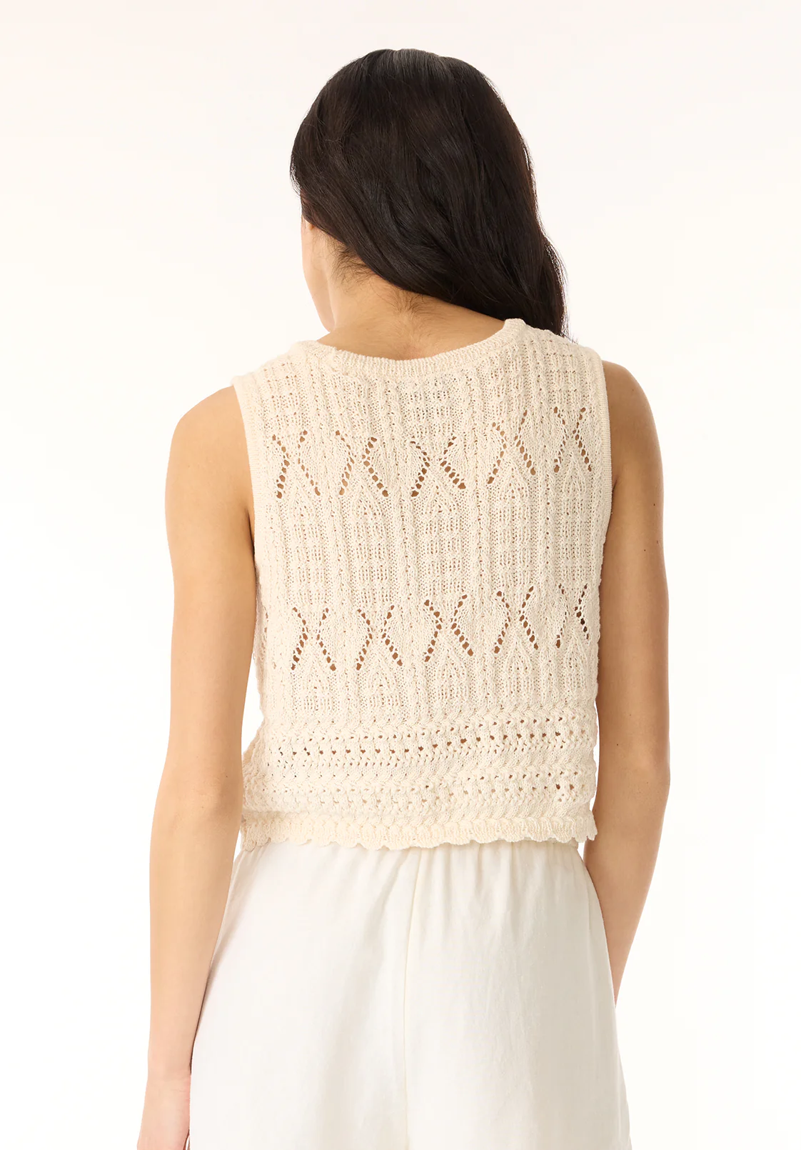 Merrybell Women's Pointelle Knit Vest with Button-Down Front, Egret - SW0114P - Image 3
