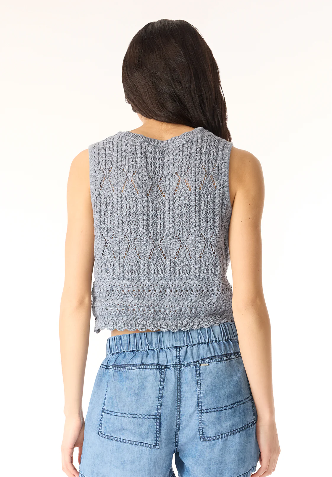 Merrybell Women's Pointelle Knit Vest with Button-Down Front, Bleached Navy - SW0114P - Image 4