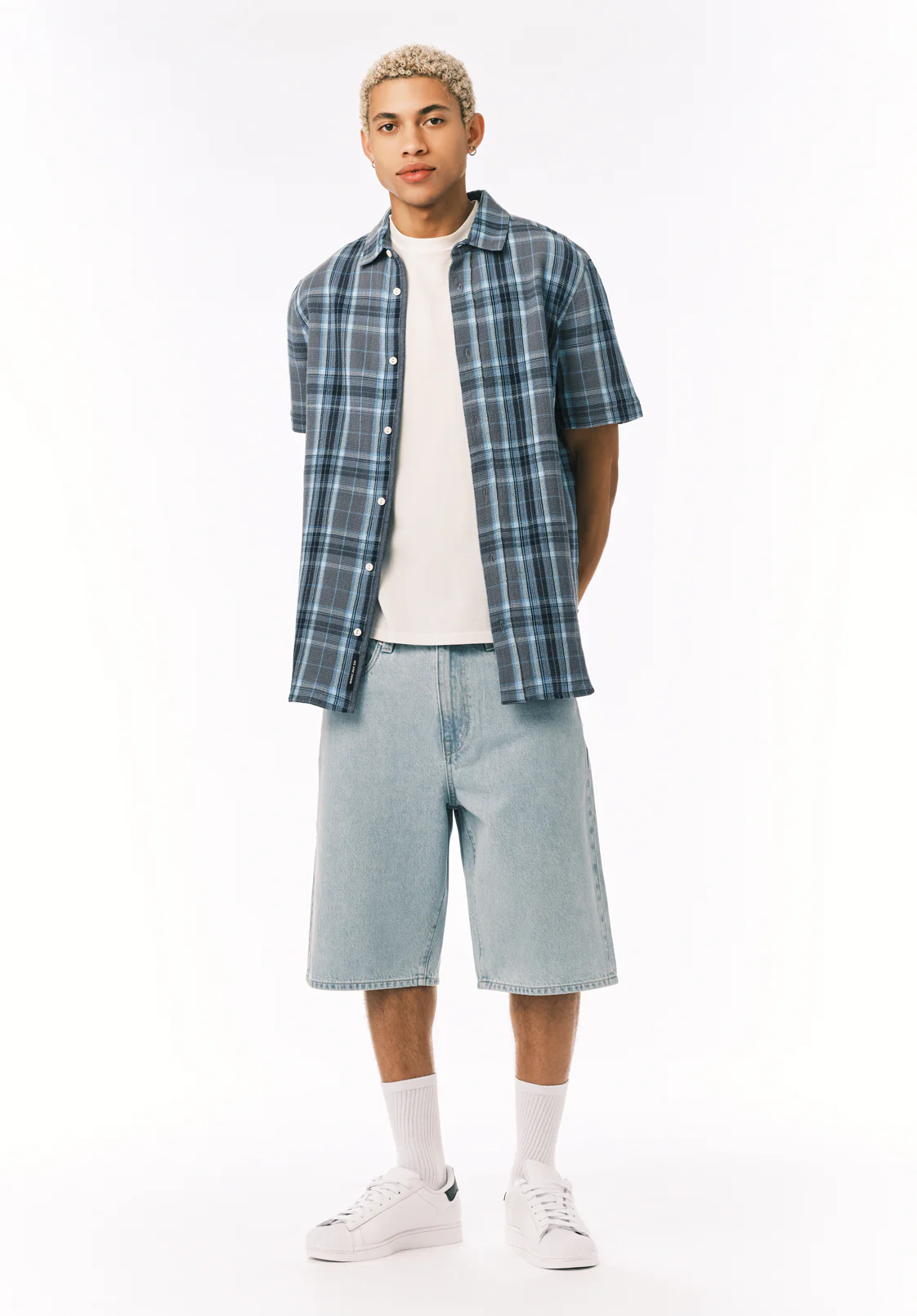 Mick Men's Wide Leg Denim Short, Bleached Out - BM26191