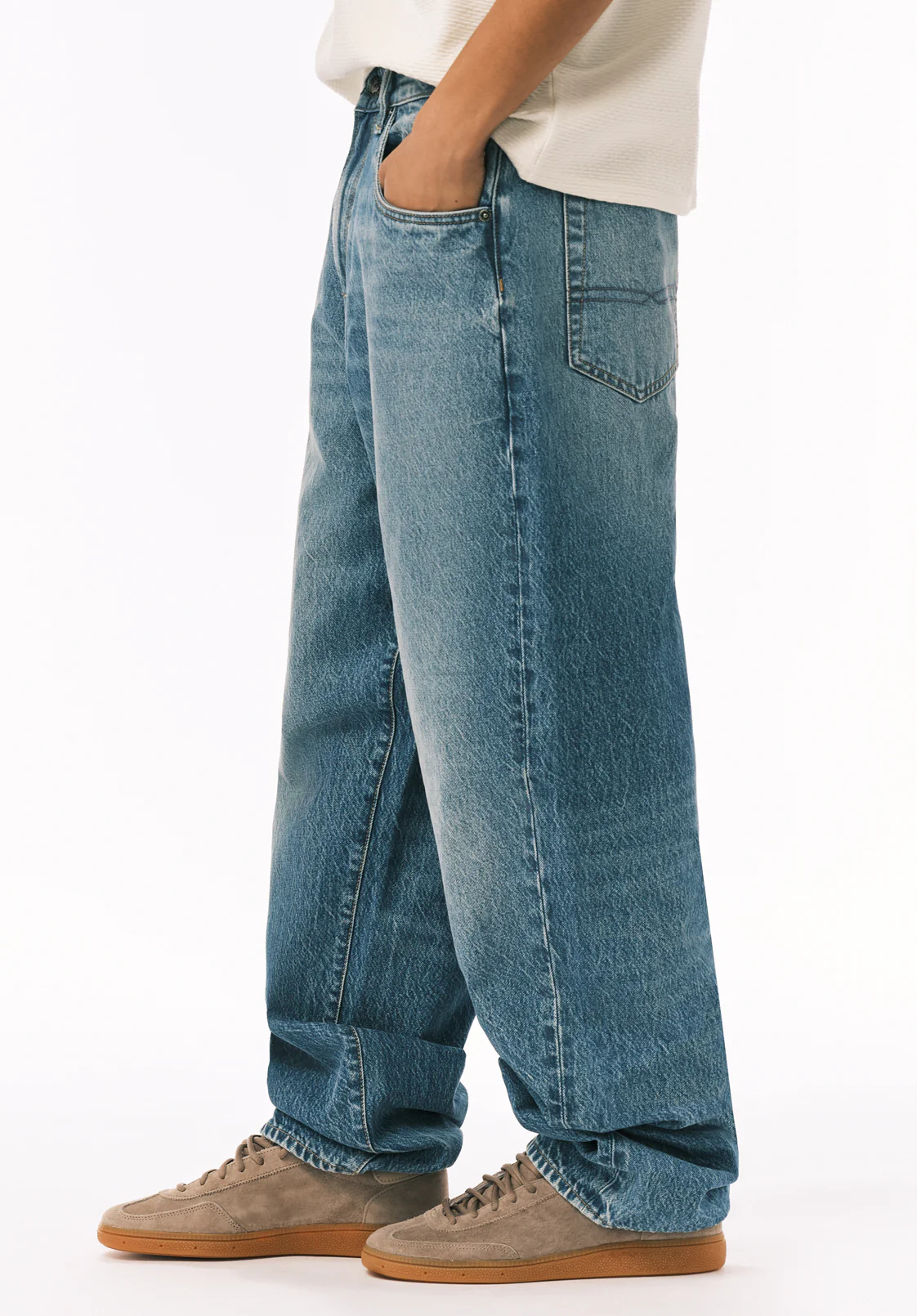Baggy Fit Mikey Men's Jeans, Vintage Sanded Blue - BM26120 - Image 3
