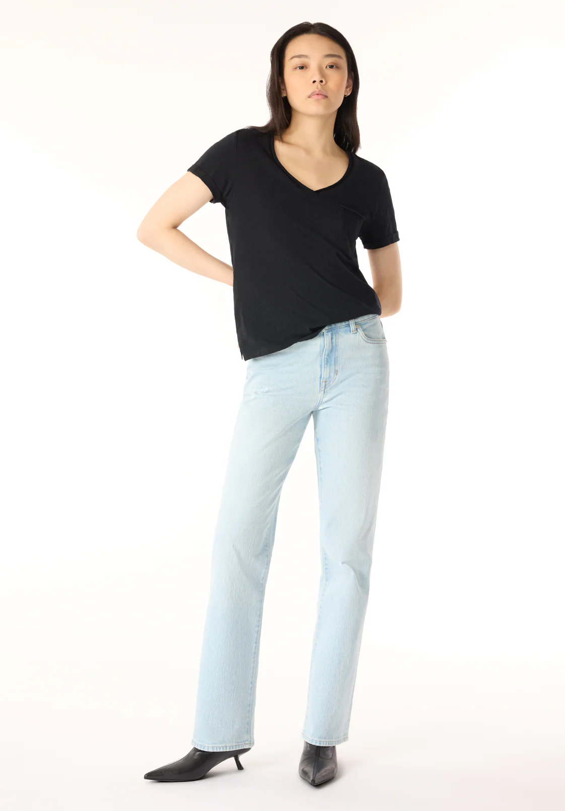 Moxie Women's Slub Knit V-Neck T-Shirt, Black - KT0179P