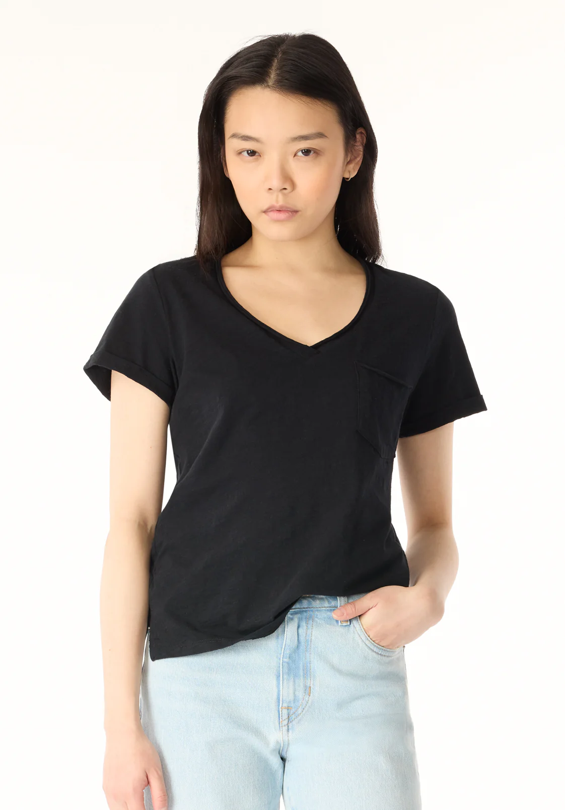 Moxie Women's Slub Knit V-Neck T-Shirt, Black - KT0179P - Image 2