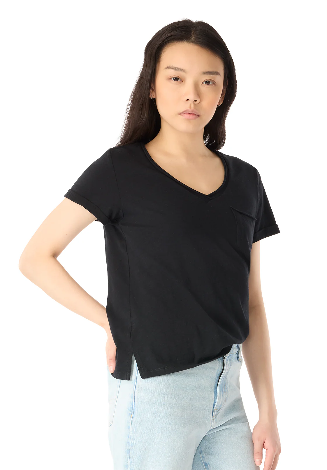 Moxie Women's Slub Knit V-Neck T-Shirt, Black - KT0179P - Image 3