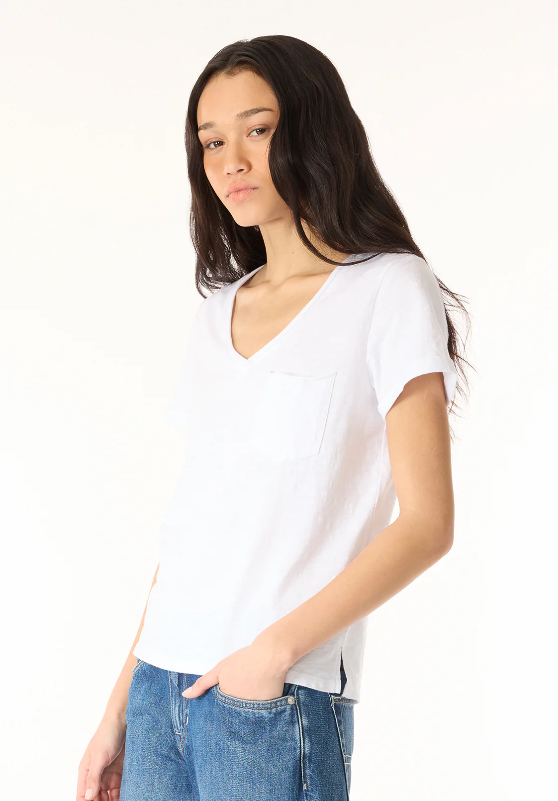 Moxie Women's Slub Knit V-Neck T-Shirt, White - KT0179P - Image 3