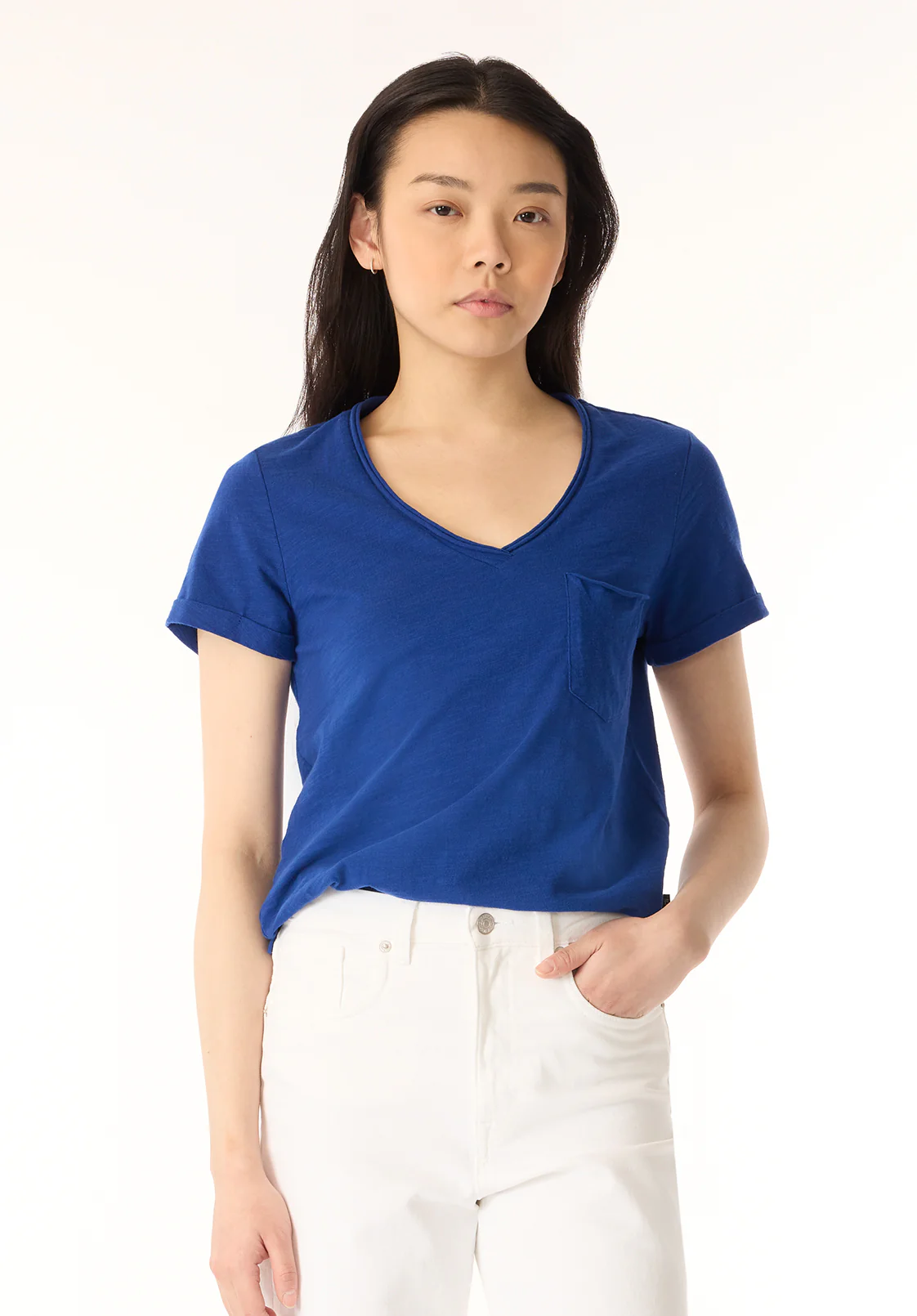 Moxie Women's Slub Knit V-Neck T-Shirt, Sodalite Blue - KT0179P - Image 2