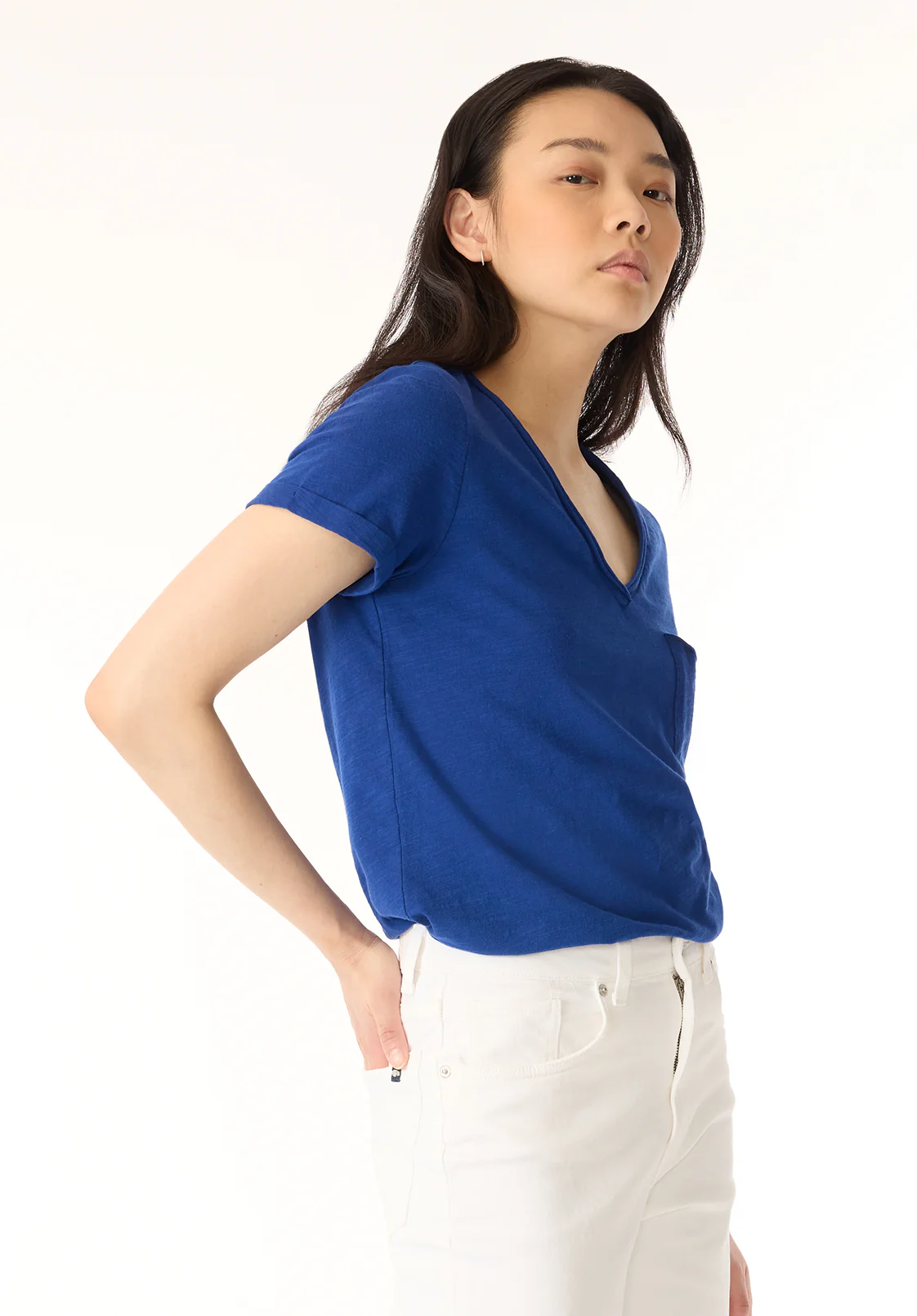 Moxie Women's Slub Knit V-Neck T-Shirt, Sodalite Blue - KT0179P - Image 3