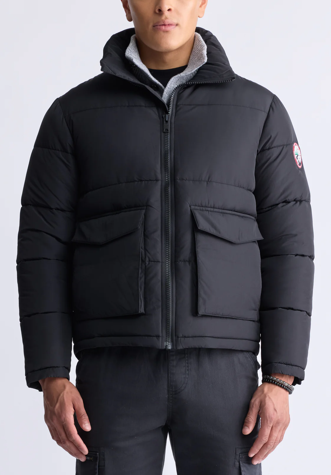 Nate Men’s Zip-up Puffer Jacket with Large Front Pockets, Black - OBMFE001 - Image 3