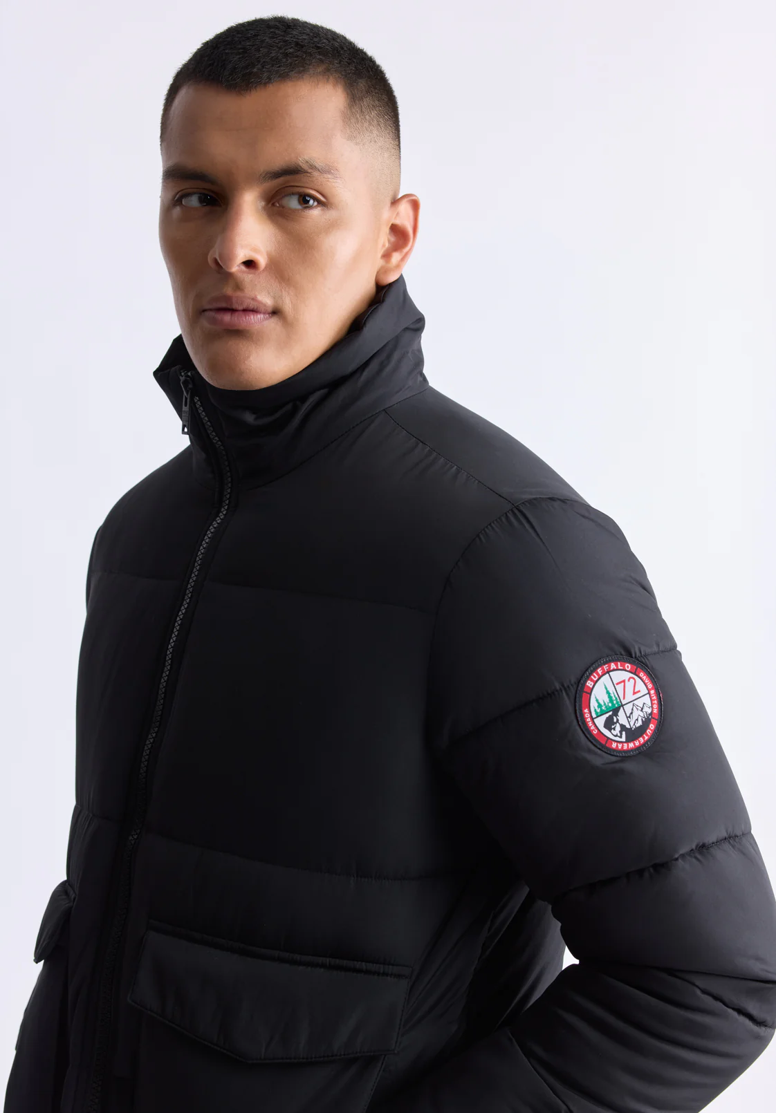 Nate Men’s Zip-up Puffer Jacket with Large Front Pockets, Black - OBMFE001 - Image 4