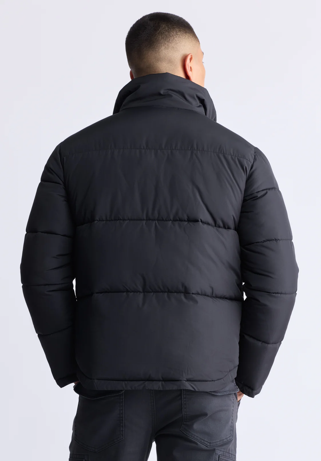 Nate Men’s Zip-up Puffer Jacket with Large Front Pockets, Black - OBMFE001 - Image 5