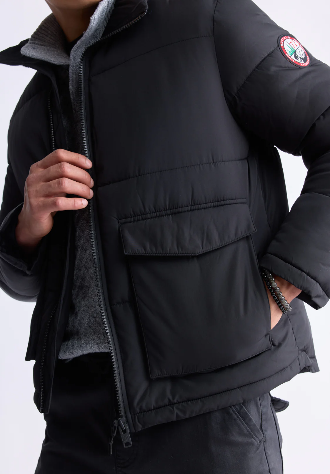 Nate Men’s Zip-up Puffer Jacket with Large Front Pockets, Black - OBMFE001 - Image 6