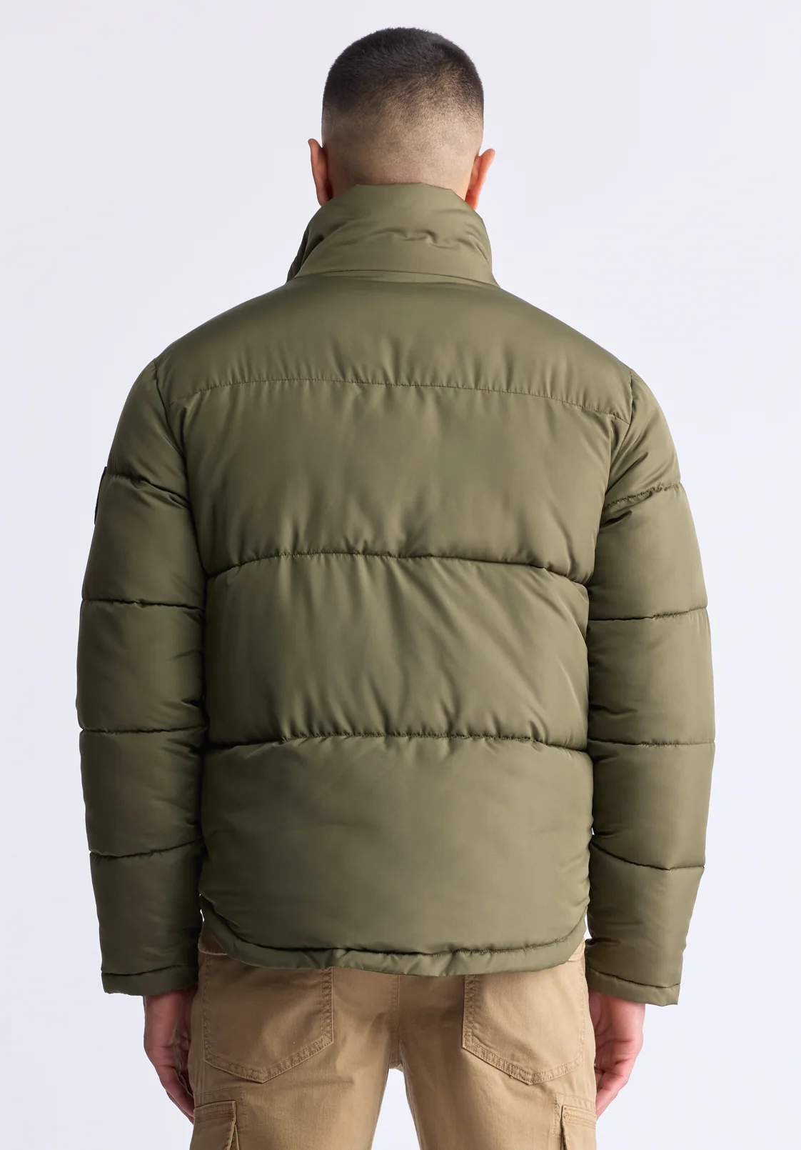 Nate Men’s Zip-up Puffer Jacket with Large Front Pockets, Army Green - OBMFE001 - Image 5