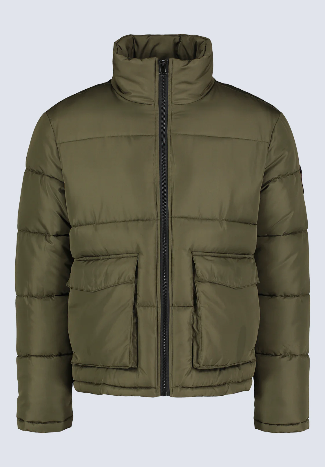 Nate Men’s Zip-up Puffer Jacket with Large Front Pockets, Army Green - OBMFE001 - Image 6