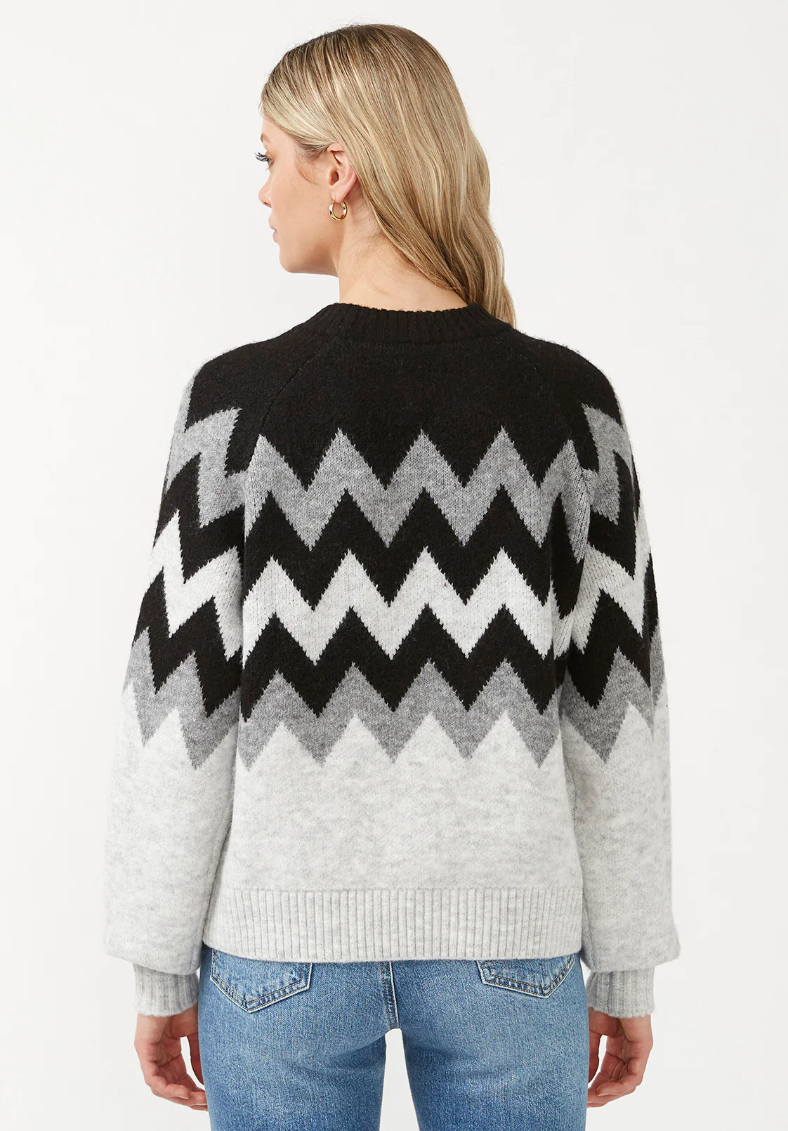 Nerissa Women's Crewneck Sweater in Black & Grey Chevron Print - SW0023F - Image 4