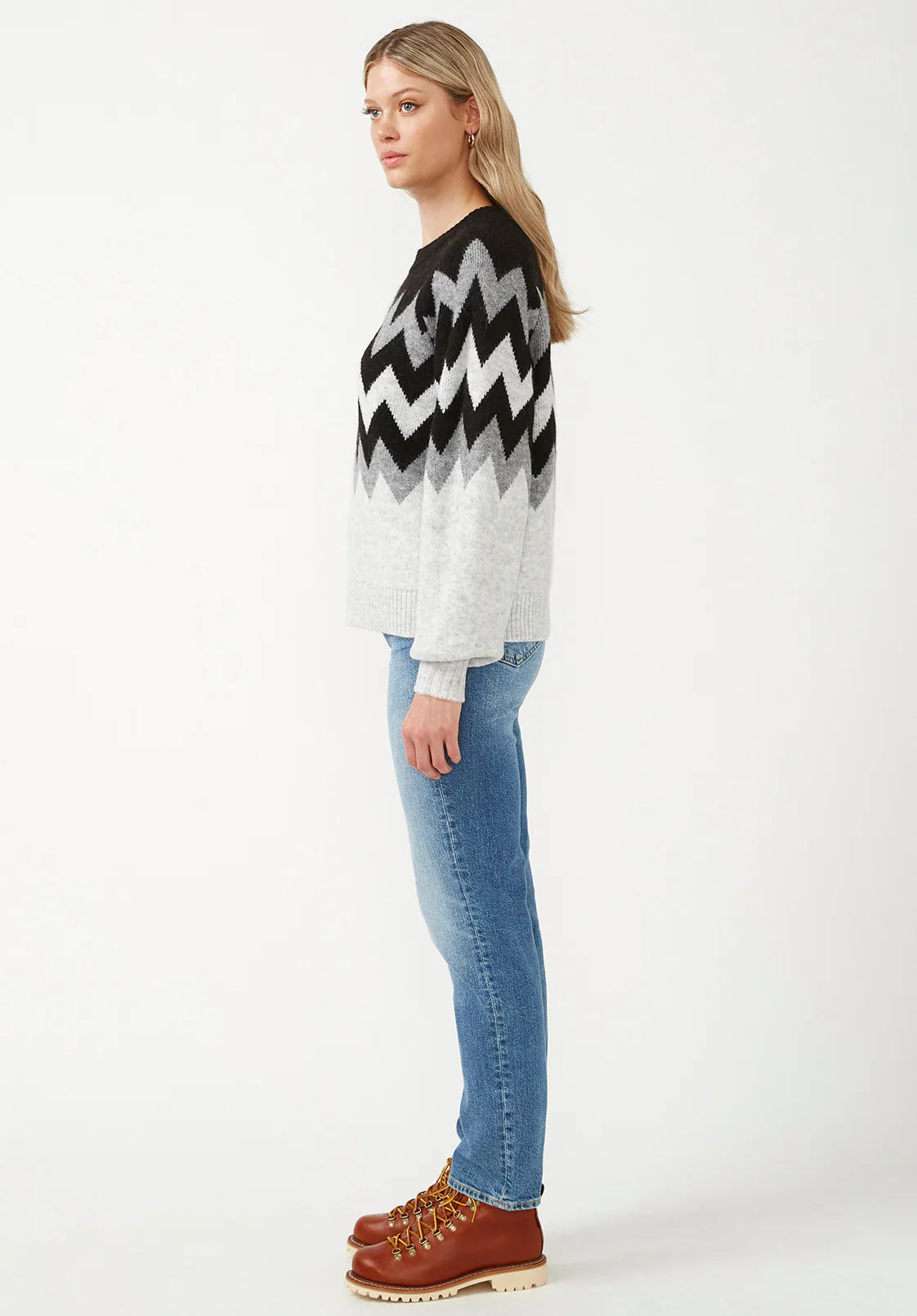 Nerissa Women's Crewneck Sweater in Black & Grey Chevron Print - SW0023F - Image 6