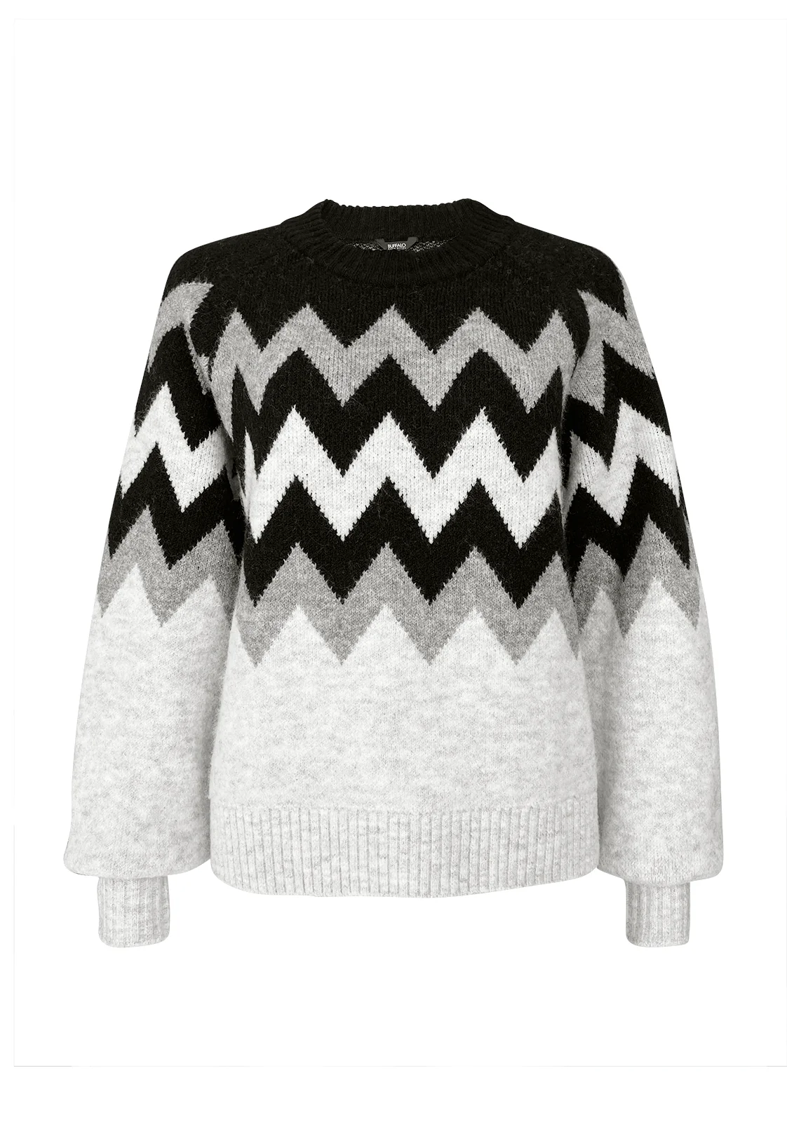 Nerissa Women's Crewneck Sweater in Black & Grey Chevron Print - SW0023F - Image 7