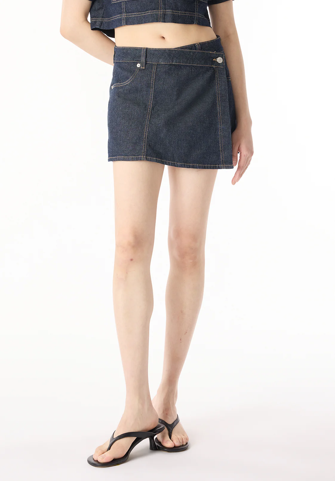 Olivia Women's Denim Skort with Overlap Detail, Indigo - BL16017 - Image 2