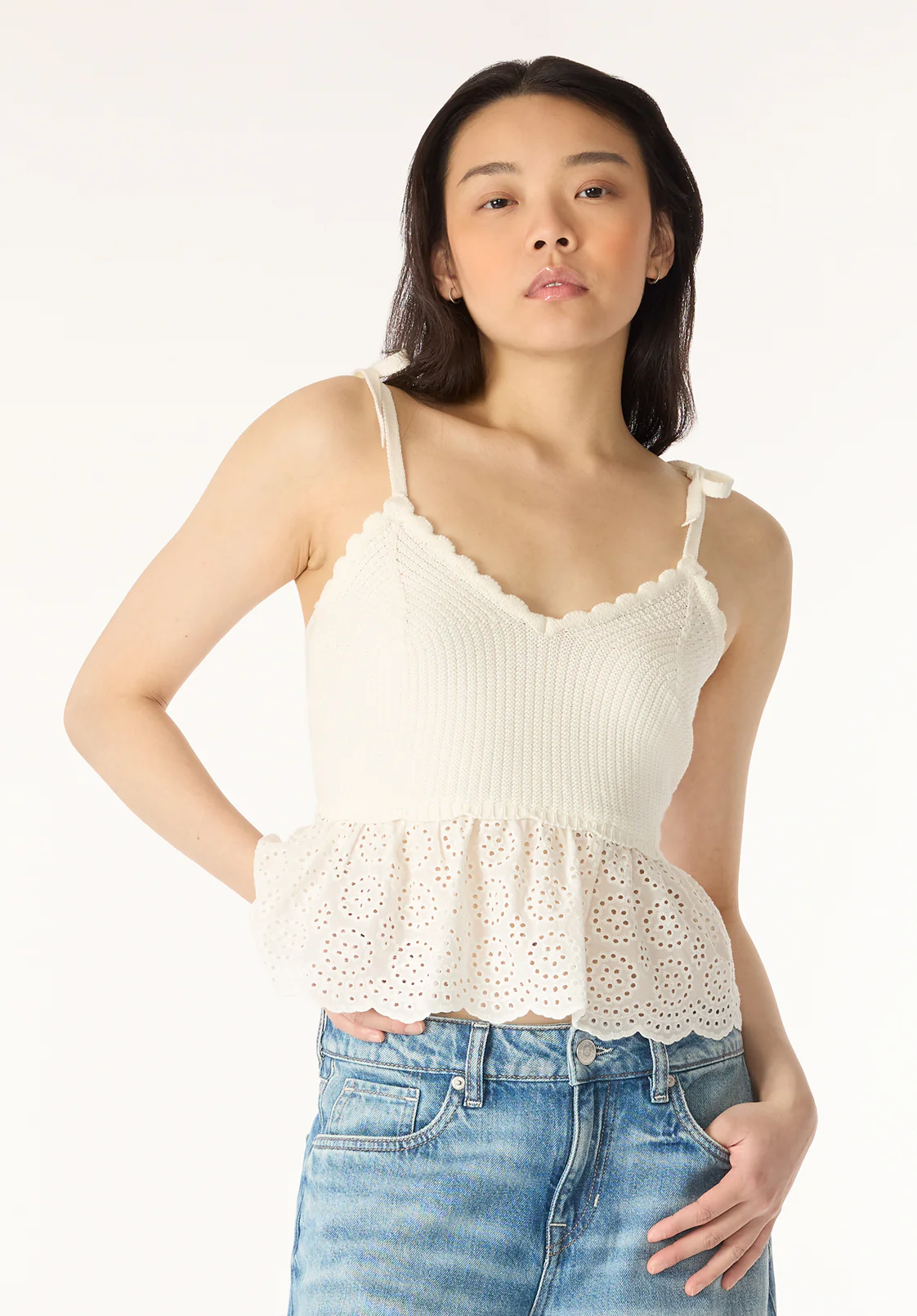 Picabo Women's Textured Cotton Peplum Top, Blanc - SW0109P - Image 2