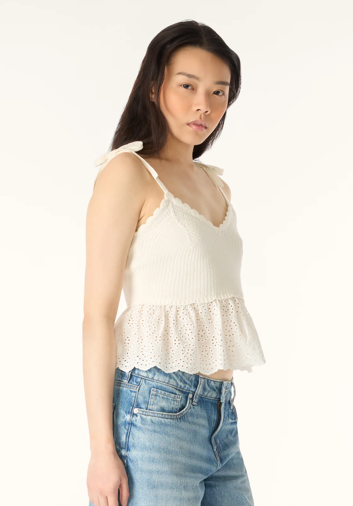 Picabo Women's Textured Cotton Peplum Top, Blanc - SW0109P - Image 3