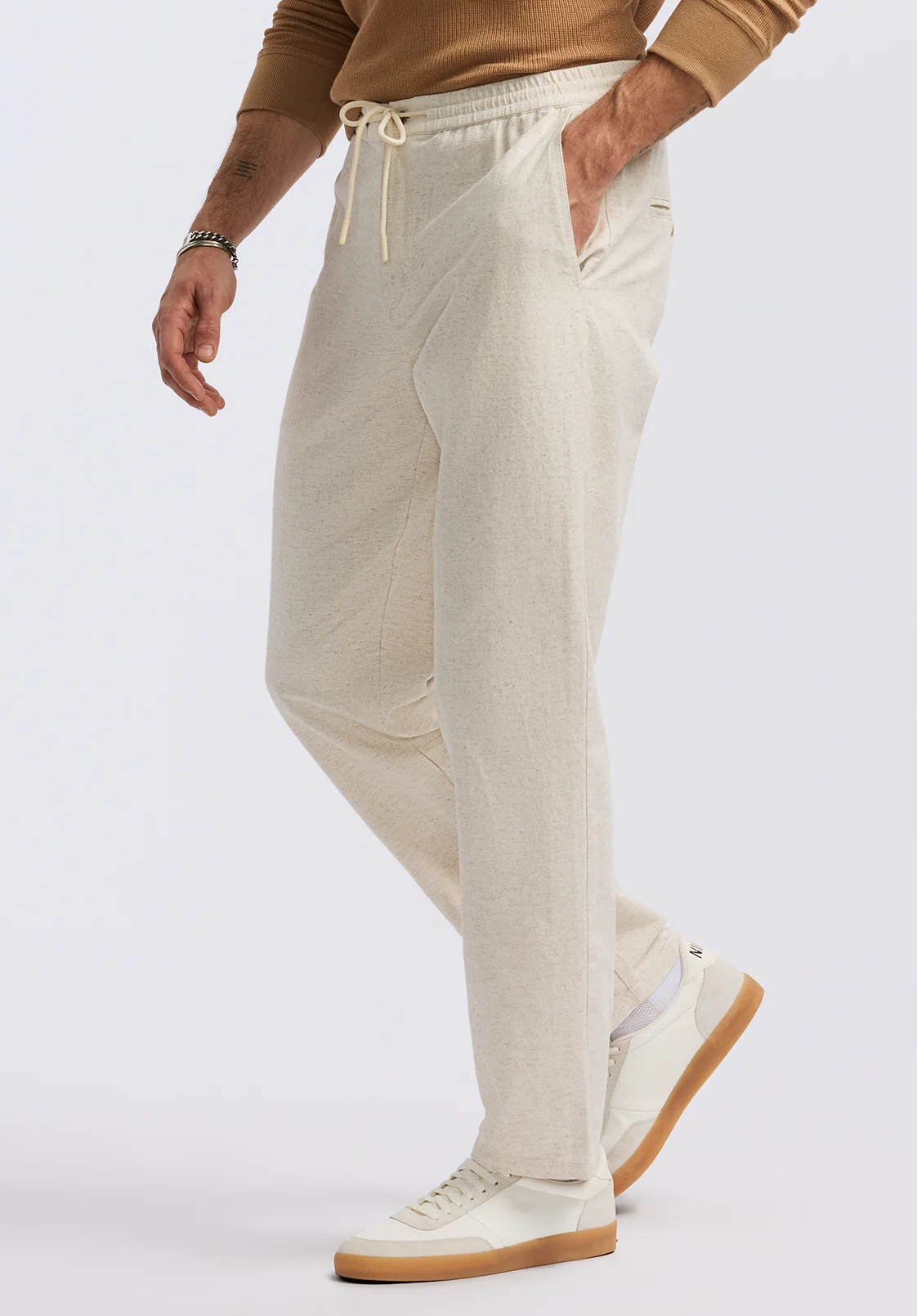 Pilsen Men's Linen-Blend Straight-Leg Pull-On Pants, Milk - BM24724 - Image 3