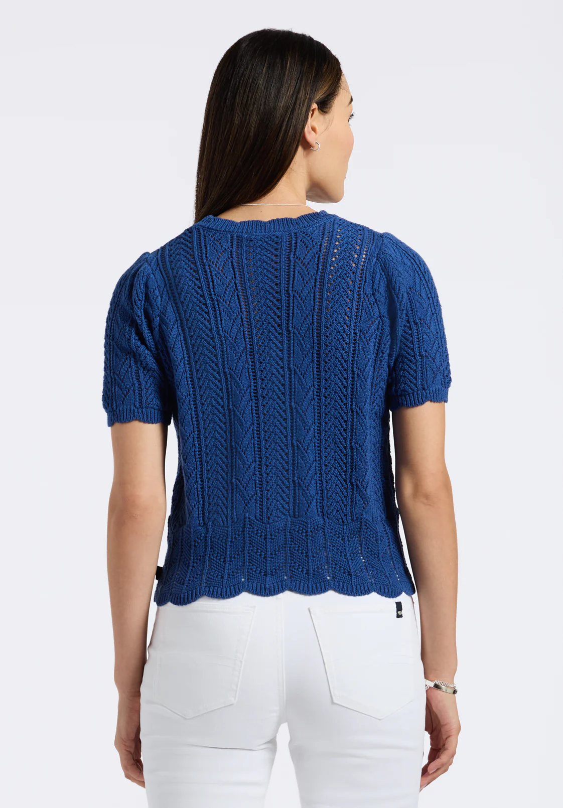 Posey Women's Short-Sleeve Crochet Knit Sweater Top, Navy - SW0108P - Image 4