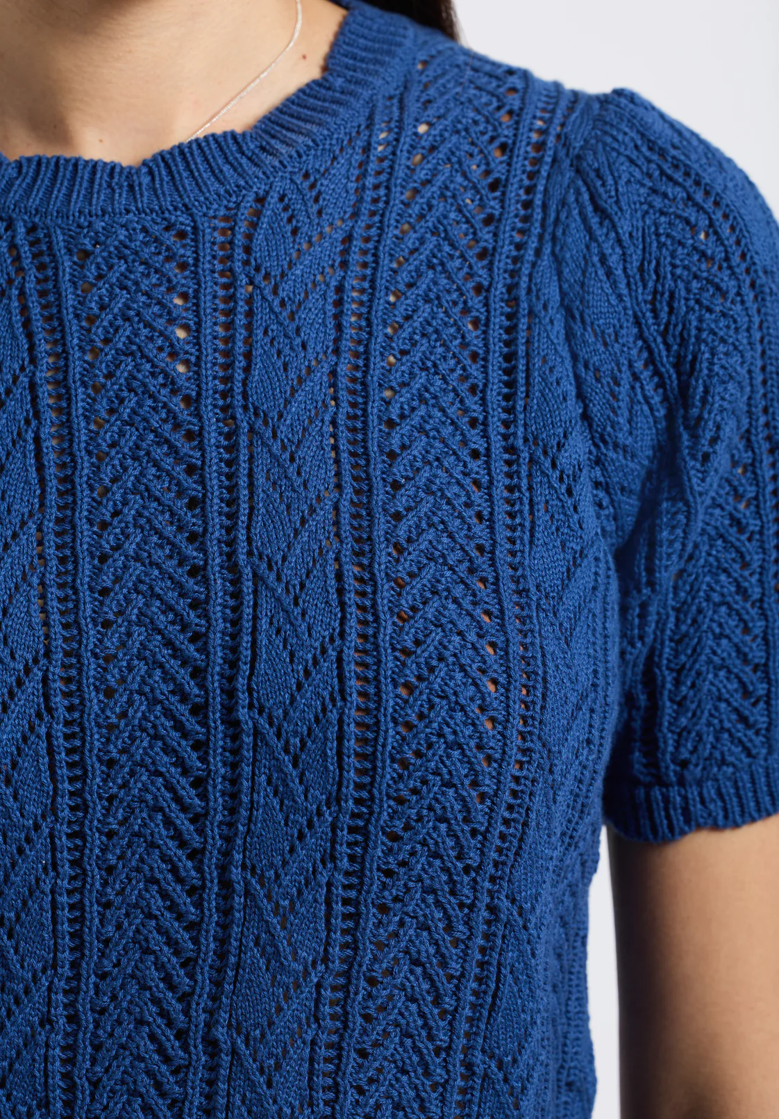 Posey Women's Short-Sleeve Crochet Knit Sweater Top, Navy - SW0108P - Image 5