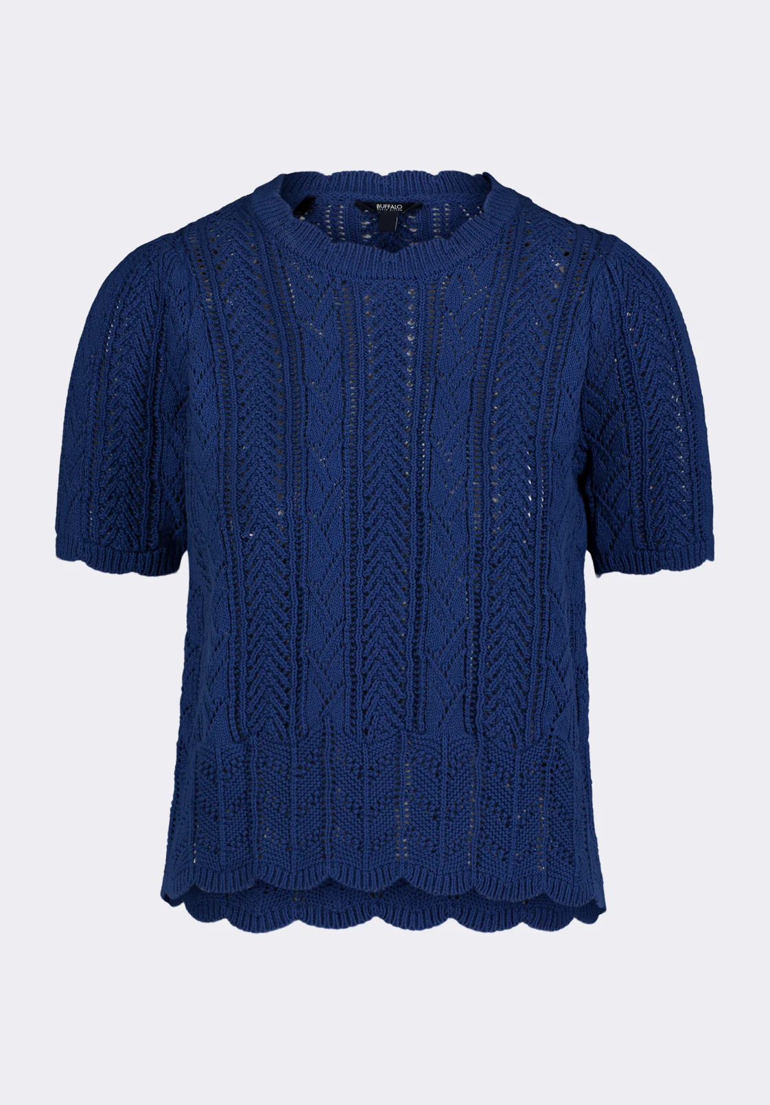 Posey Women's Short-Sleeve Crochet Knit Sweater Top, Navy - SW0108P - Image 6