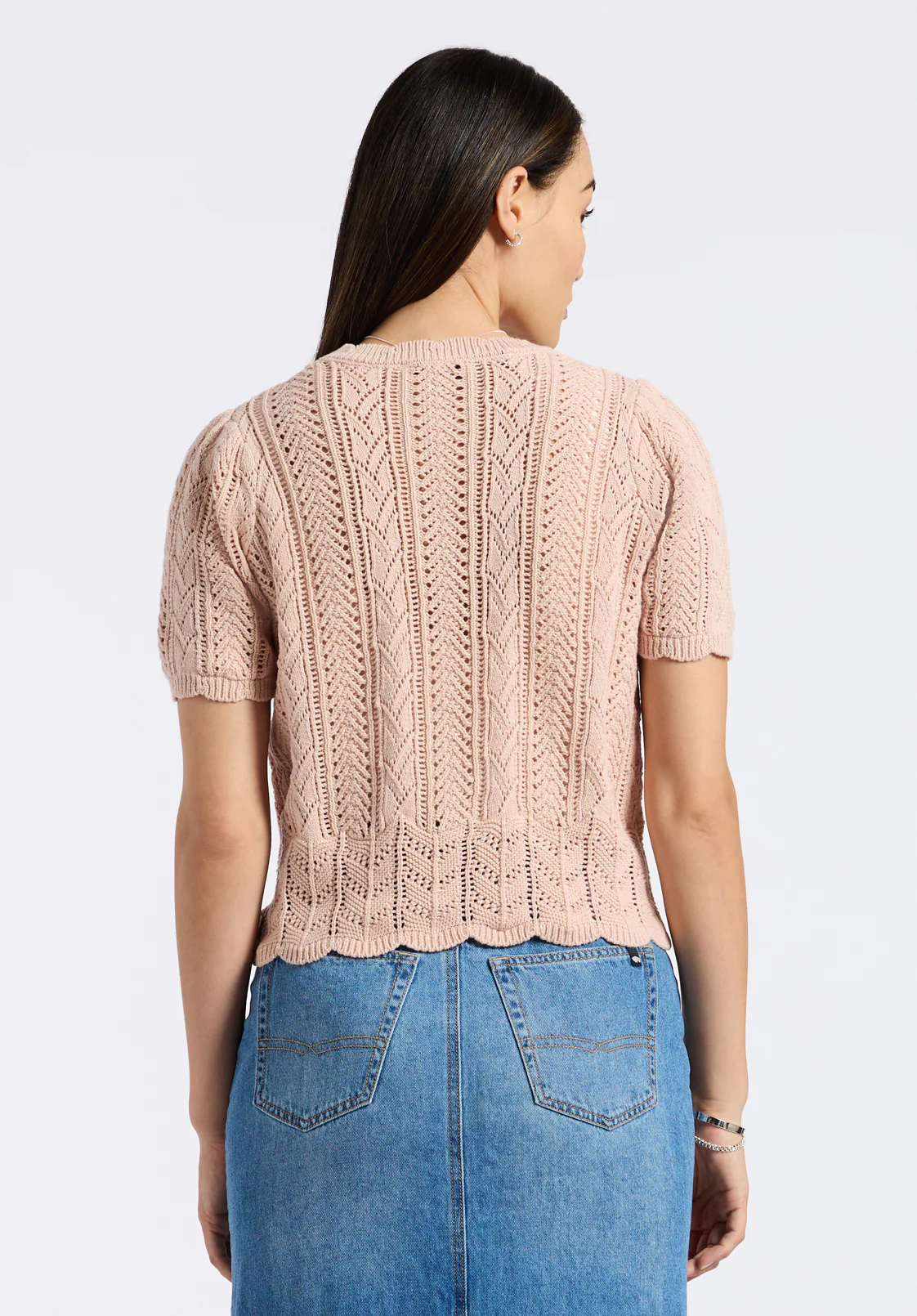 Posey Women's Short-Sleeve Crochet Knit Sweater Top, Cameo Rose - SW0108P - Image 4