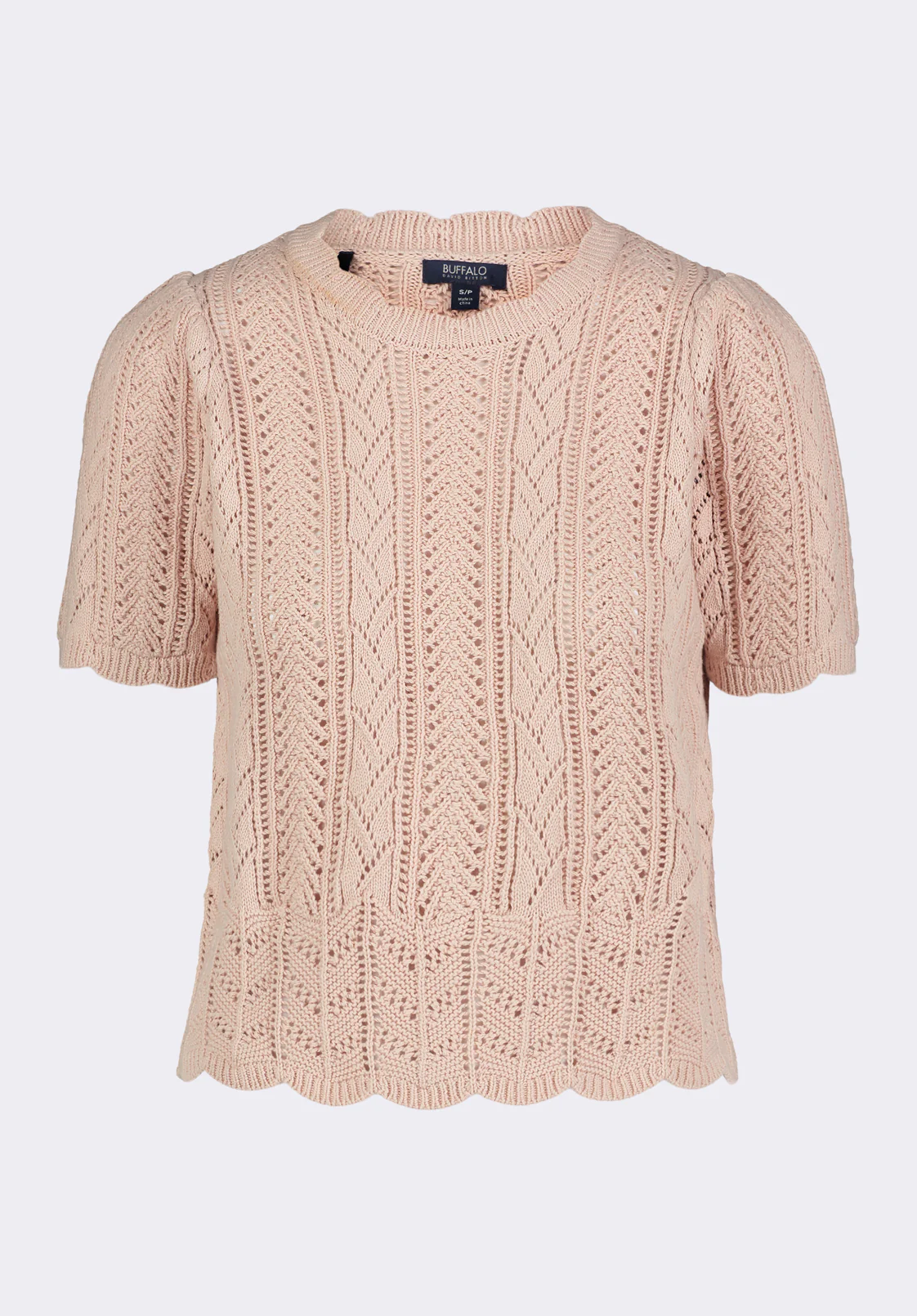 Posey Women's Short-Sleeve Crochet Knit Sweater Top, Cameo Rose - SW0108P - Image 6