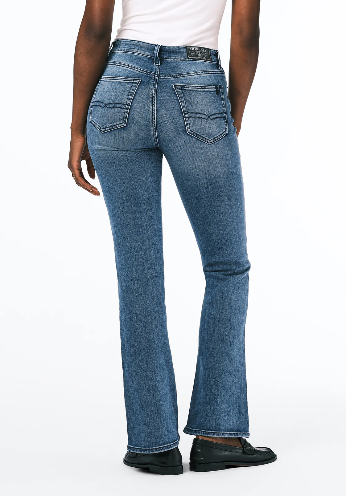 Mid Rise Bootcut Queen Women's Jeans in Whiskered and Sanded Blue - BL15831 - Image 4