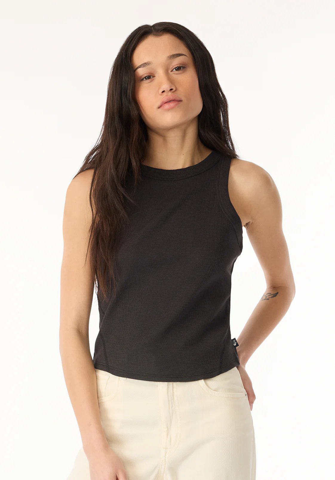Regine Women's Ribbed Tank Top, Carbon black - KT0119H - Image 2