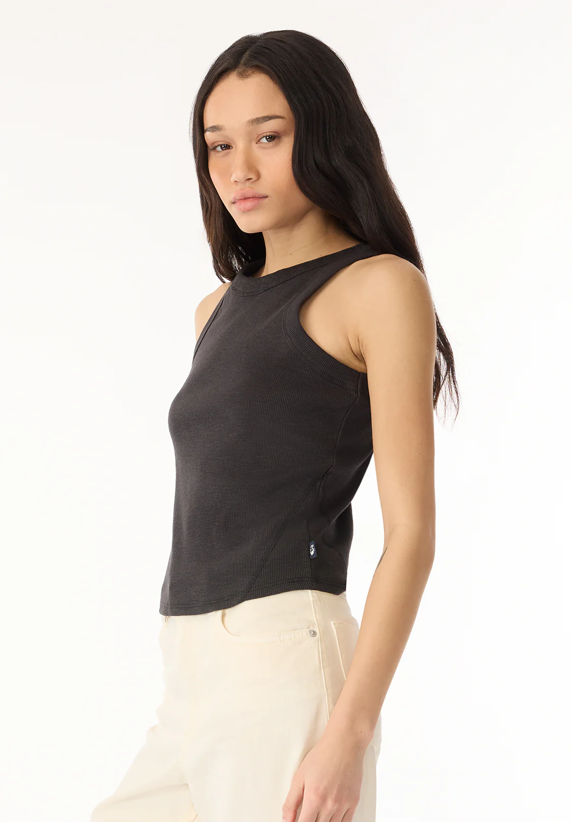 Regine Women's Ribbed Tank Top, Carbon black - KT0119H - Image 3