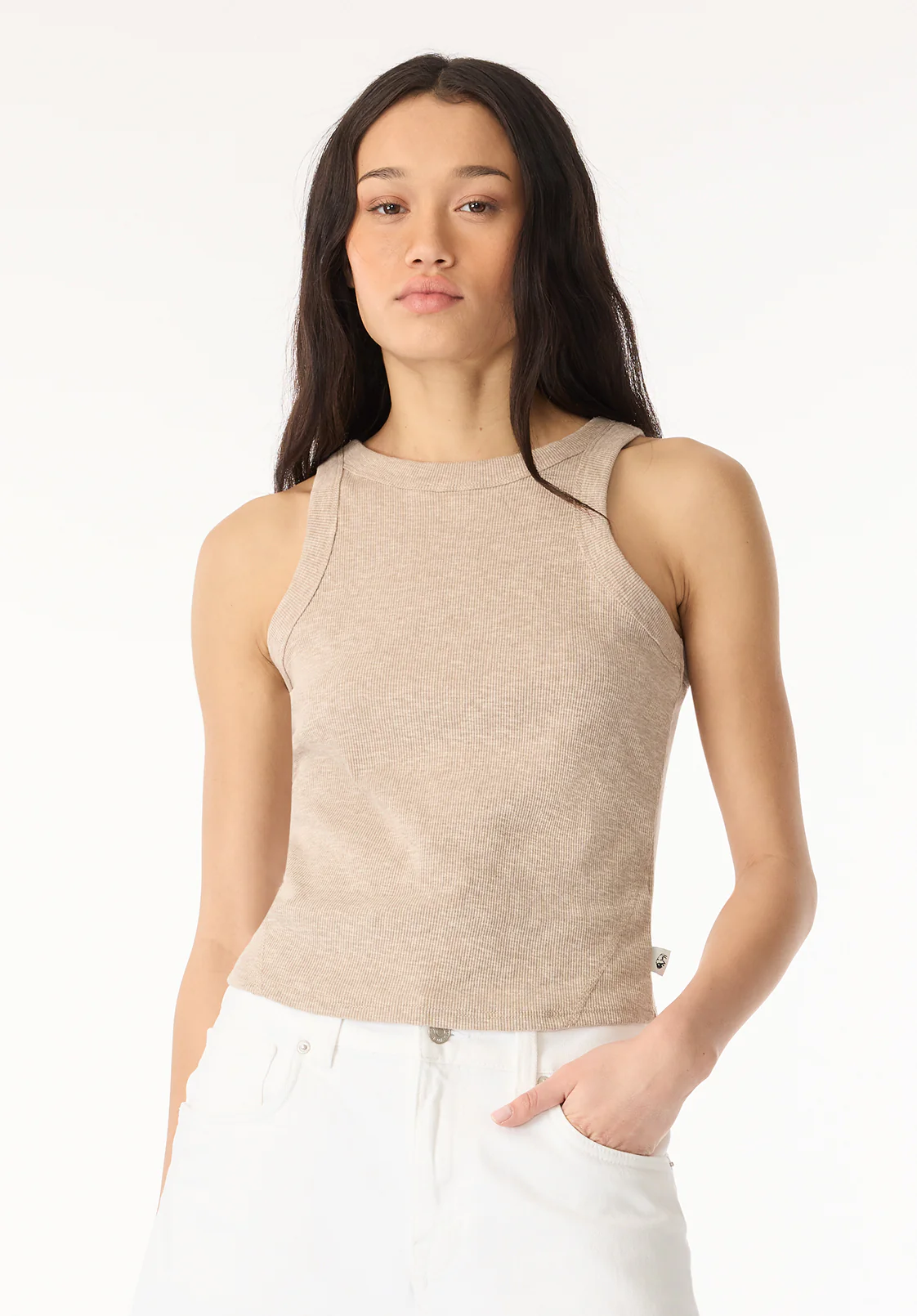 Regine Women's Ribbed Tank Top, Flax Beige - KT0119H - Image 2