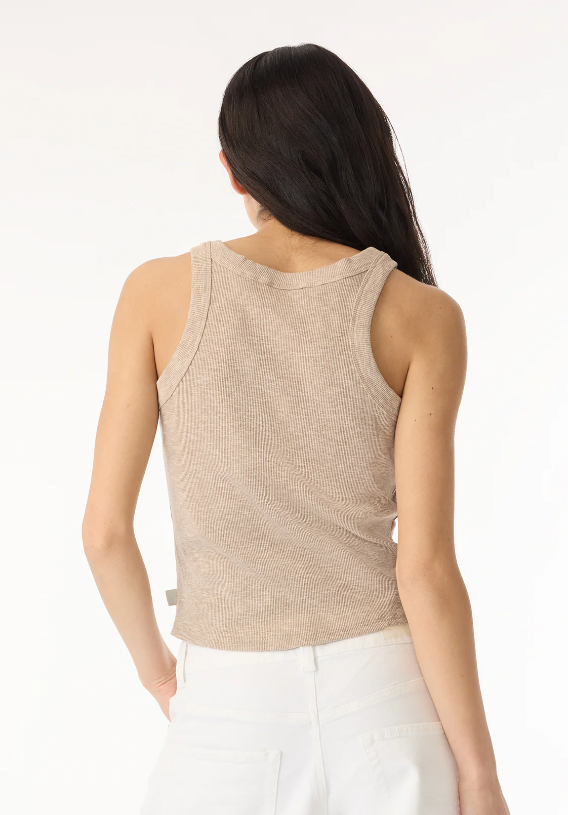 Regine Women's Ribbed Tank Top, Flax Beige - KT0119H - Image 4