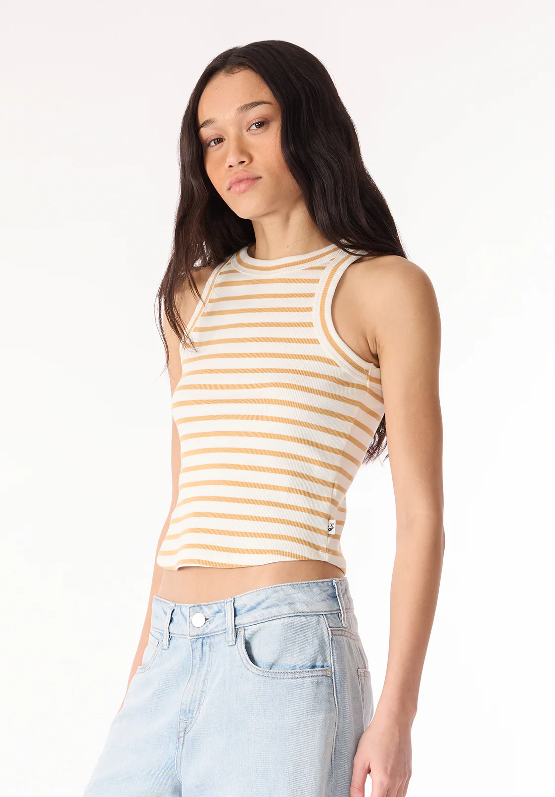 Regine Women's Ribbed Striped Tank Top, White & Beige - KT0175P - Image 3