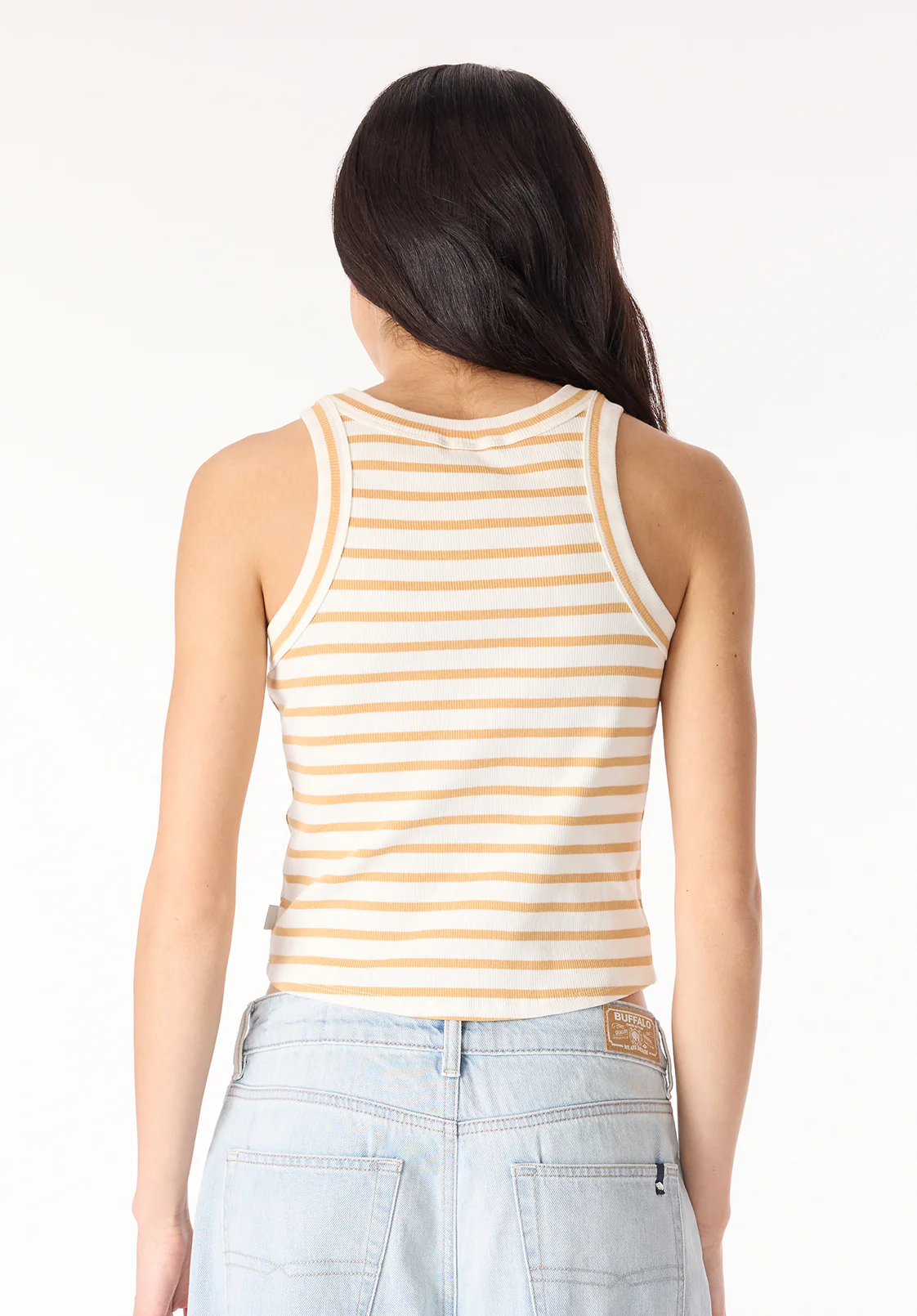 Regine Women's Ribbed Striped Tank Top, White & Beige - KT0175P - Image 4