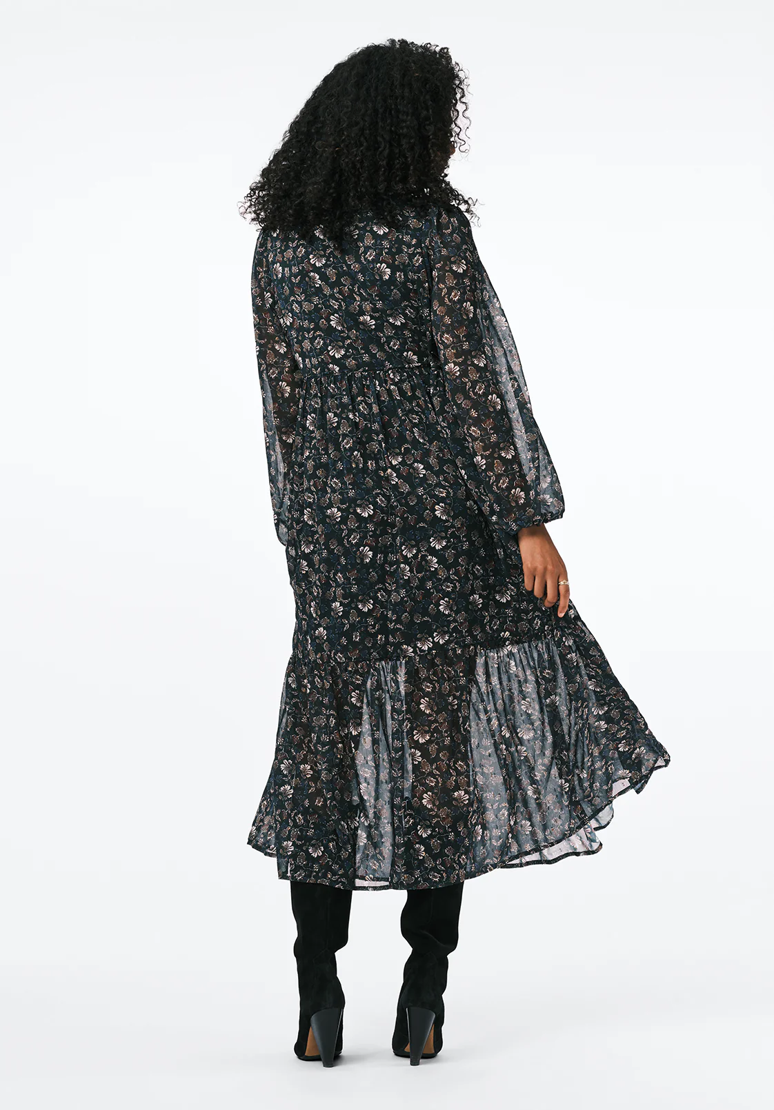 Rheda Women's Sheer Floral Long Sleeve Tiered Midi Dress, Vintage Floral - WD0107 - Image 3