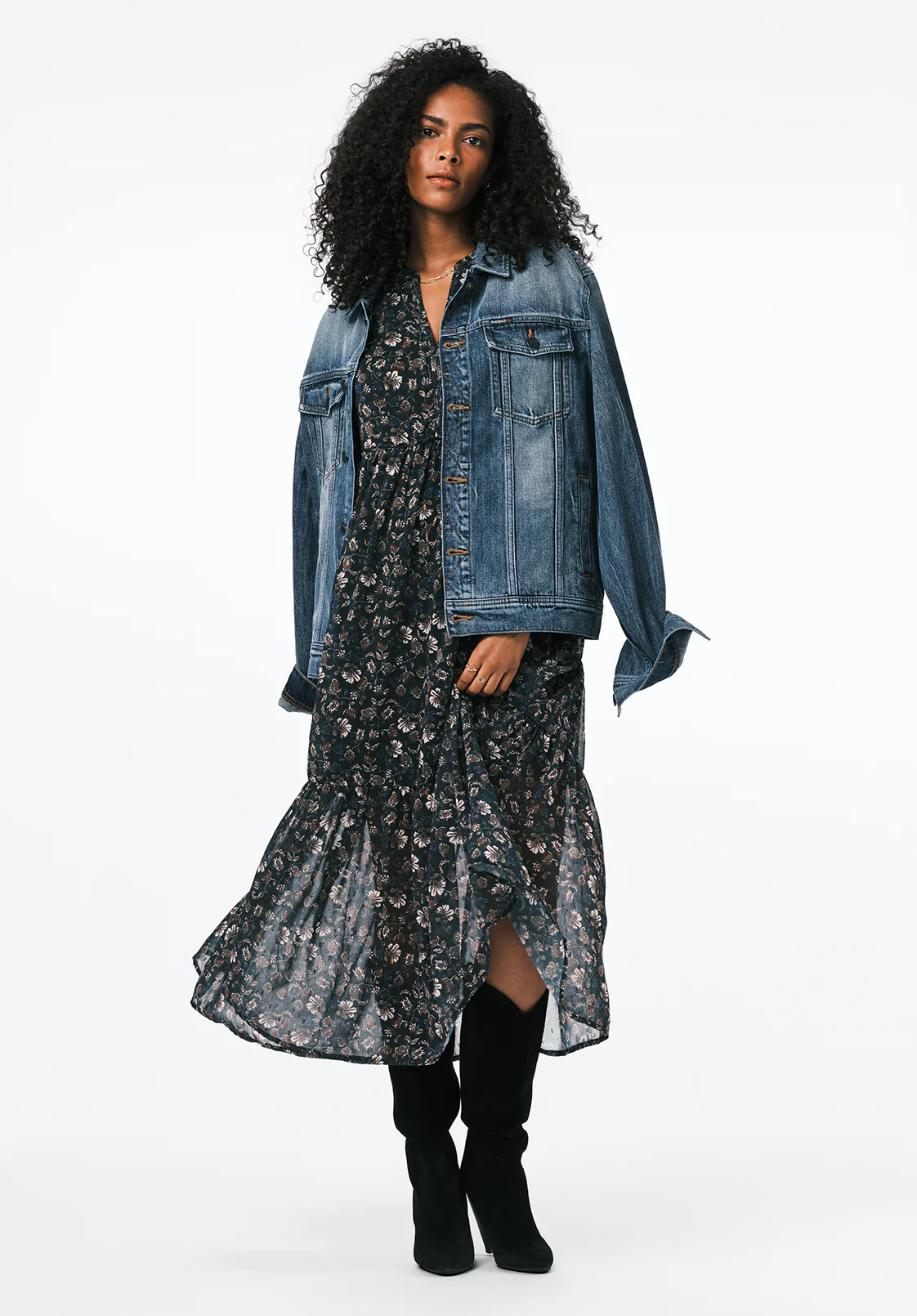 Rheda Women's Sheer Floral Long Sleeve Tiered Midi Dress, Vintage Floral - WD0107 - Image 4