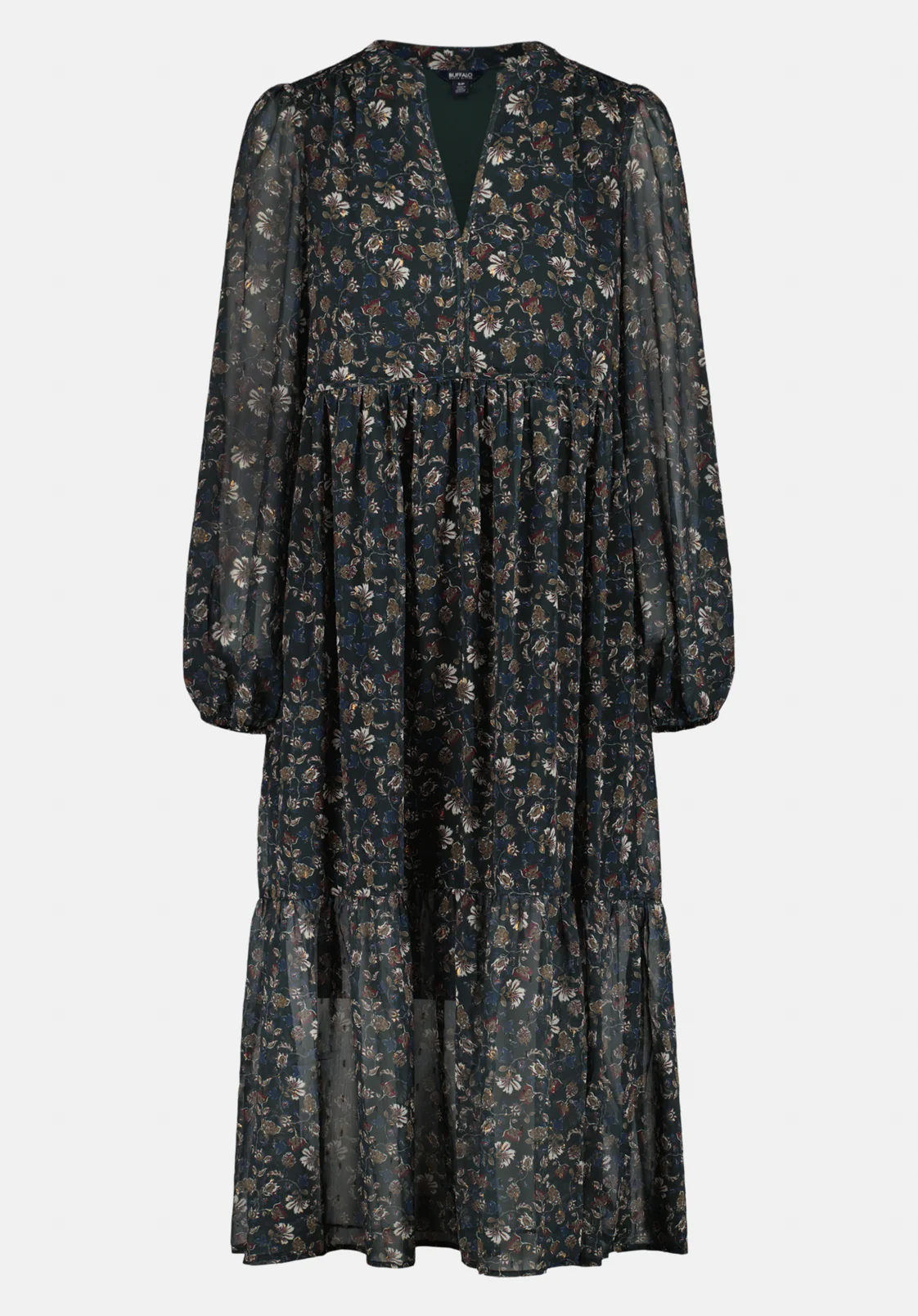 Rheda Women's Sheer Floral Long Sleeve Tiered Midi Dress, Vintage Floral - WD0107 - Image 5