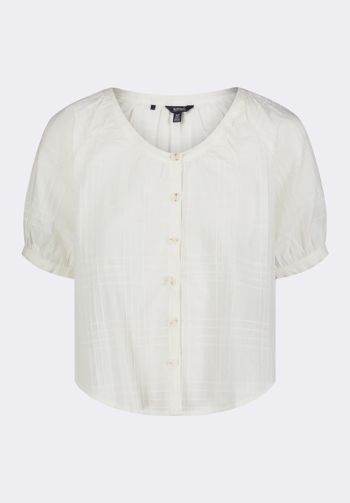 Saarik Women's Textured Plaid Button-Down Blouse with Puff Sleeves and Relaxed Fit, White - WT0153P - Image 5