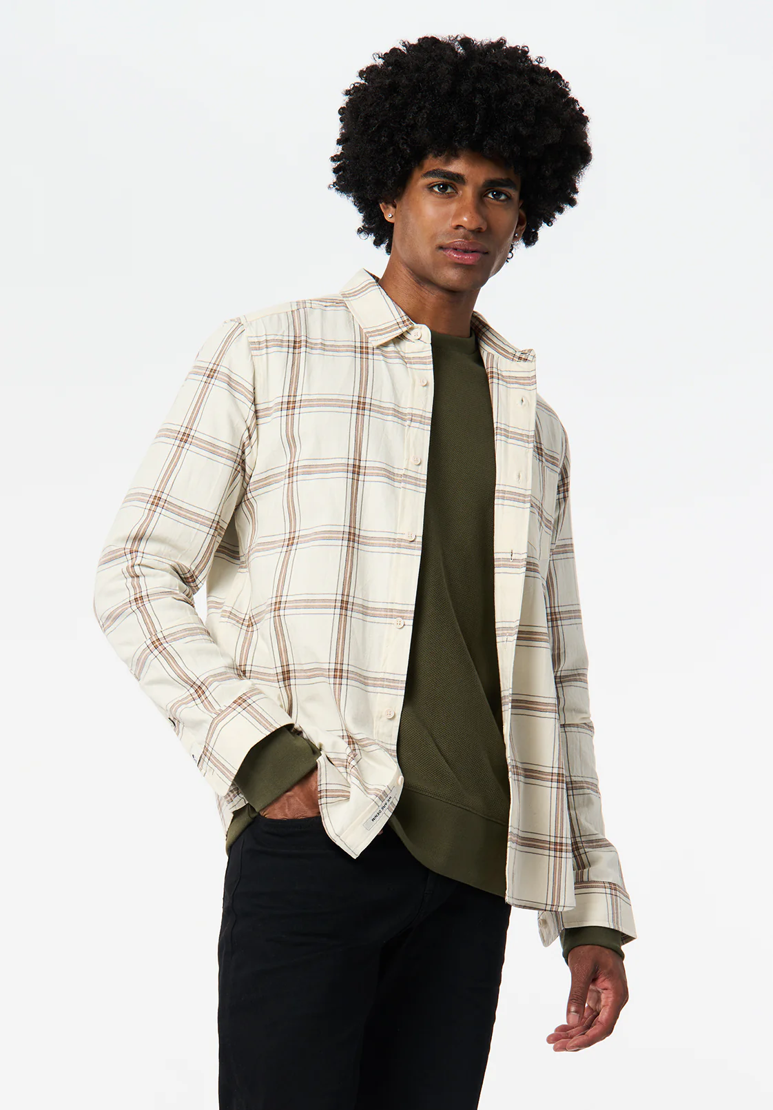 Sago Men’s Long-Sleeve Plaid Shirt, Buttercream - BM24689 - Image 3