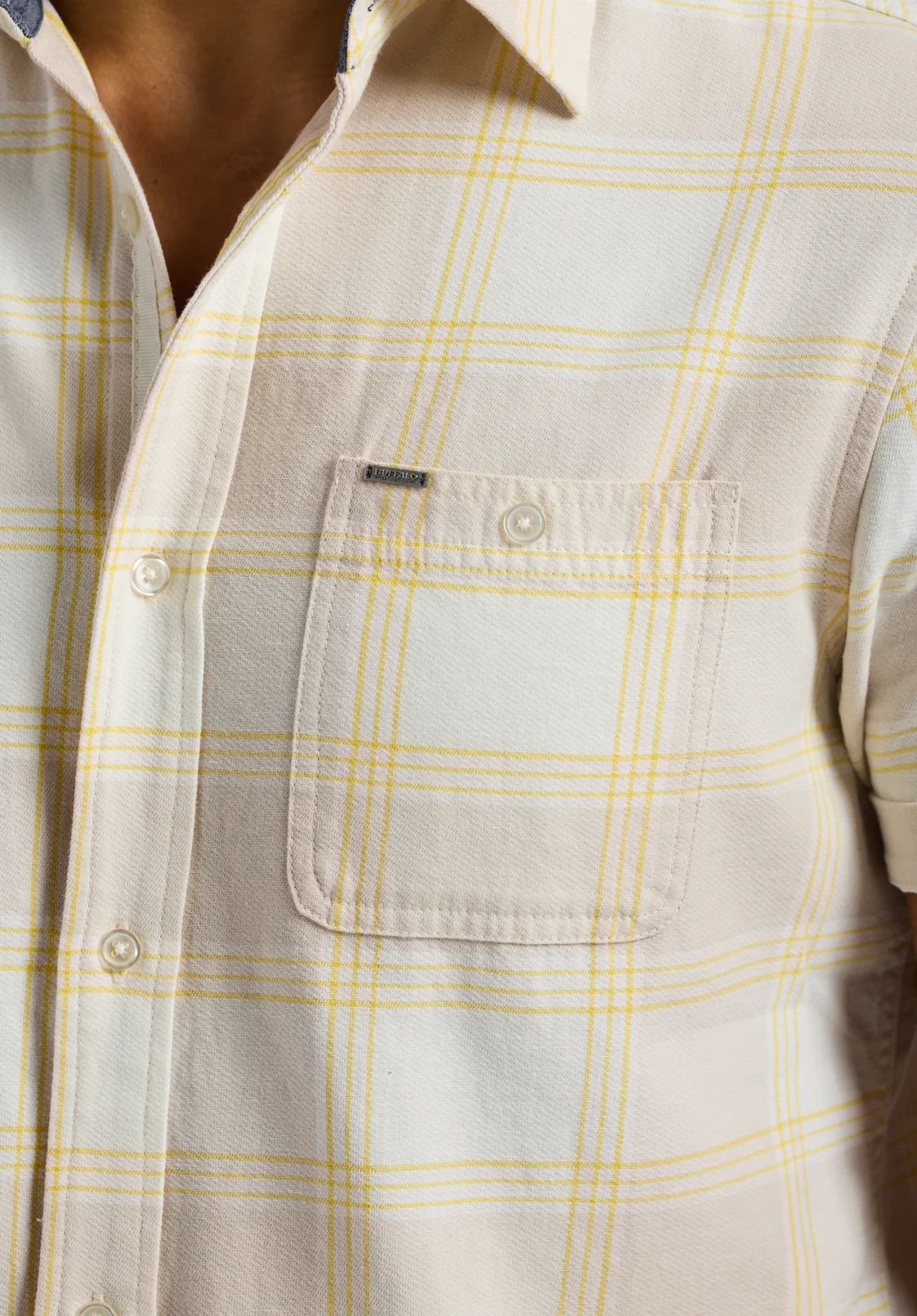 Sagrino Men's Short-Sleeve Plaid Fitted Shirt with Chest Pockets, Milk - BM24553 - Image 5